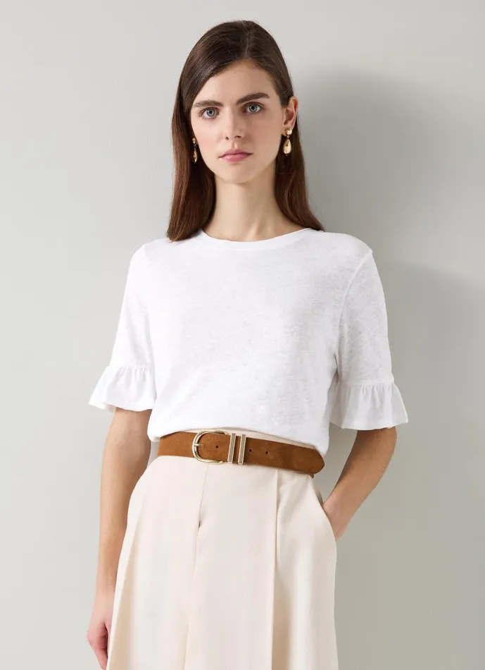 Women Gene Linen Frill TShirt In White White LKBennett Tops Women Gene Linen Frill TShirt In White White LKBennett Tops