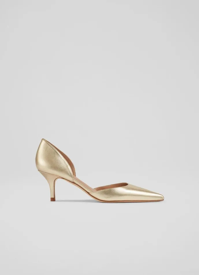 Women Harley Gold Leather D039Orsay Courts Metallic LKBennett Court Shoes