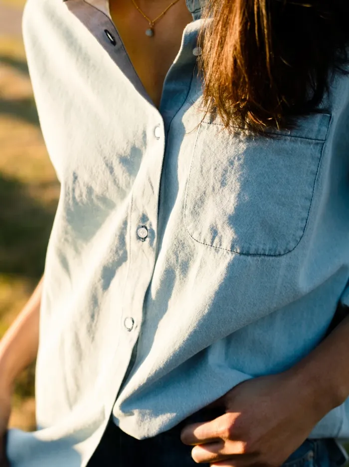 Women Harris Oversized Button Down Shirt BlueWhite Stripe Denim Able