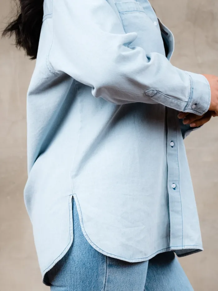 Women Harris Oversized Button Down Shirt BlueWhite Stripe Denim Able