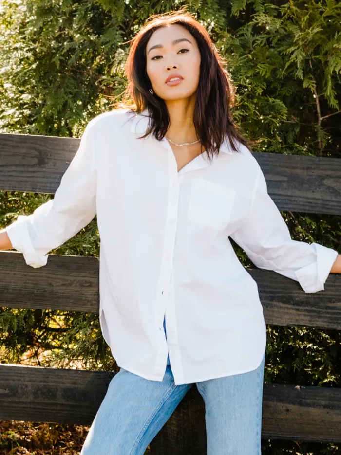 Women Harris Oversized Button Down Shirt BlueWhite Stripe Denim Able