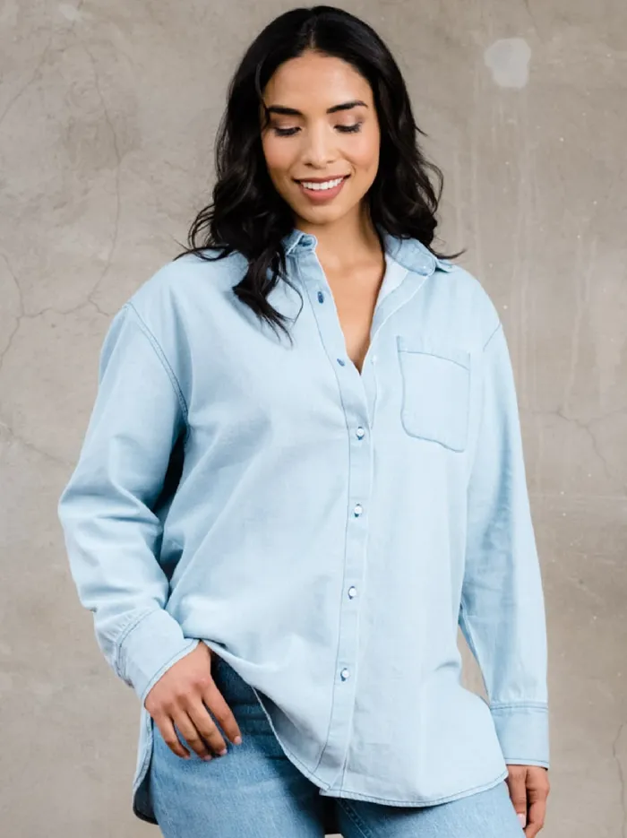 Women Harris Oversized Button Down Shirt BlueWhite Stripe Denim Able