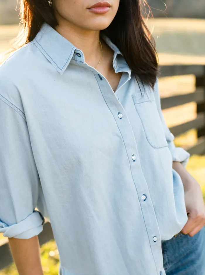 Women Harris Oversized Button Down Shirt BlueWhite Stripe Denim Able