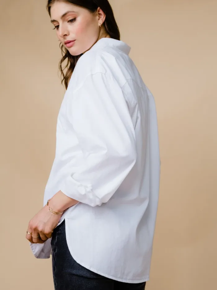 Women Harris Oversized Button Down Shirt BlueWhite Stripe Denim Able