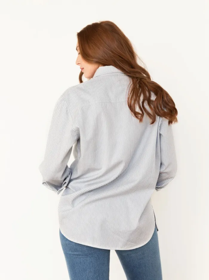Women Harris Oversized Button Down Shirt BlueWhite Stripe Denim Able