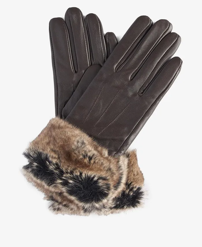 Women Hats Barbour FauxFur Trimmed Leather Gloves Black