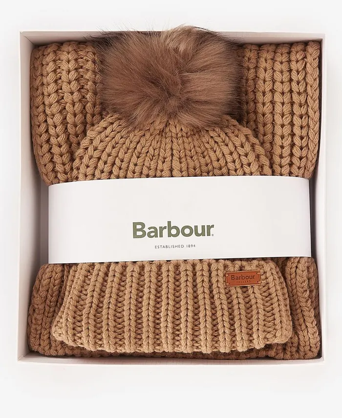 Women Hats Barbour Saltburn Beanie and Scarf Gift Set Mink Women Hats Barbour Saltburn Beanie and Scarf Gift Set Mink