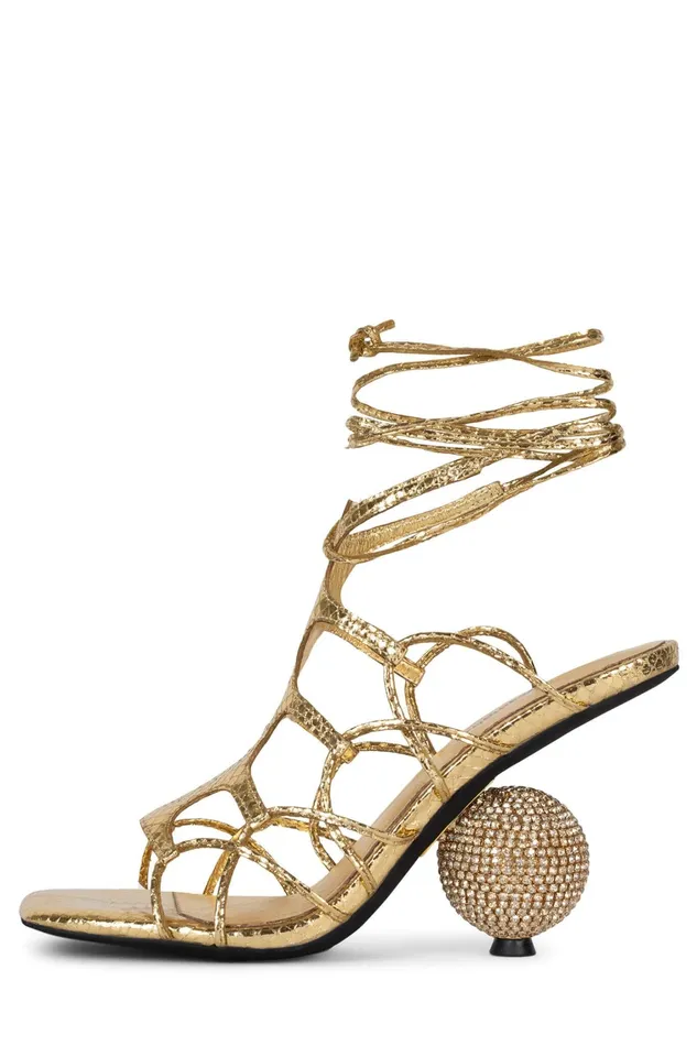 Women Heel Jeffrey Campbell LEFREAK Gold Metallic Snake