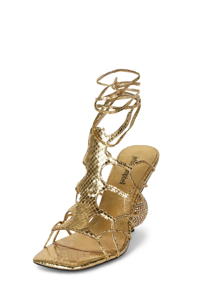 Women Heel Jeffrey Campbell LEFREAK Gold Metallic Snake