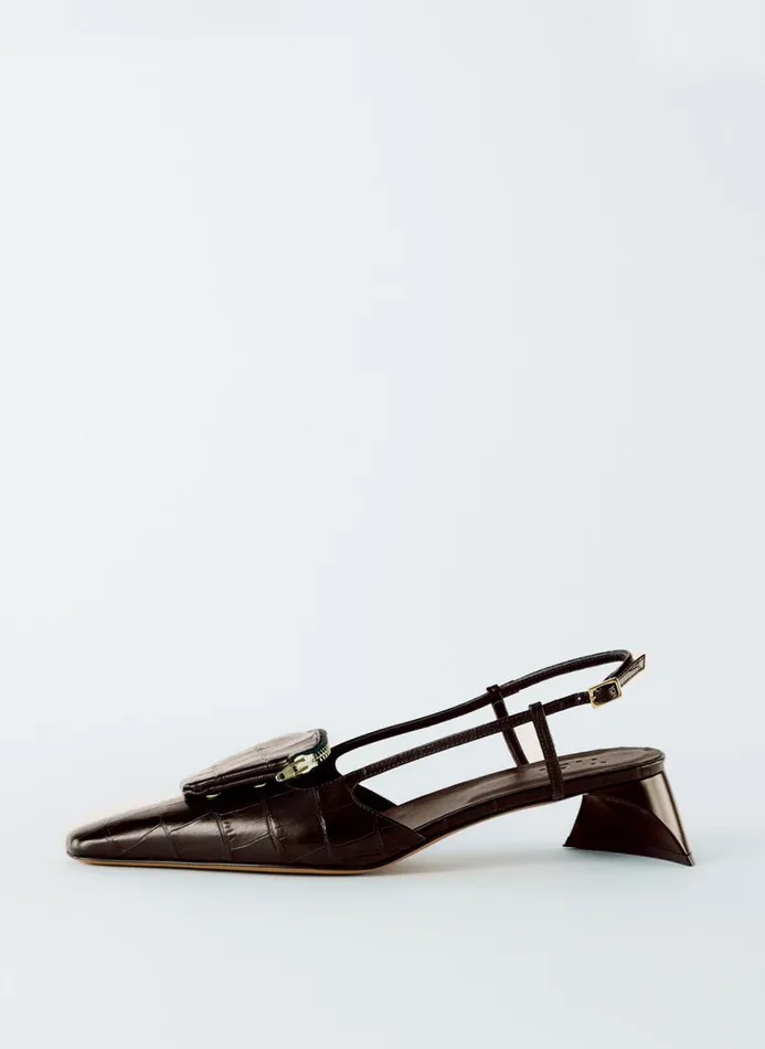 Women Heels Tibi Croc Print Victor Slingback Brown