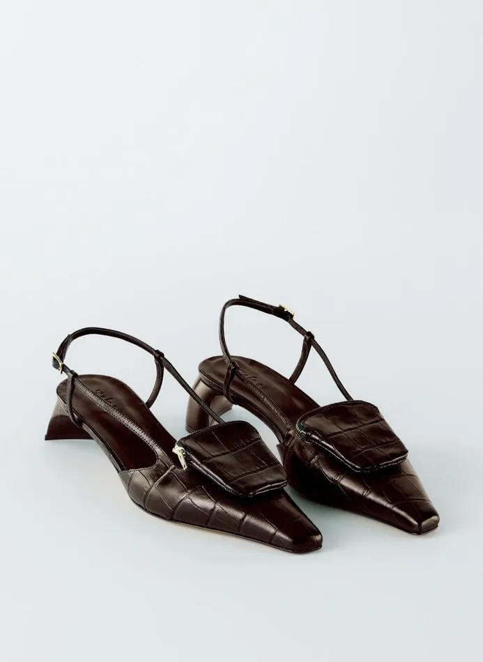 Women Heels Tibi Croc Print Victor Slingback Brown