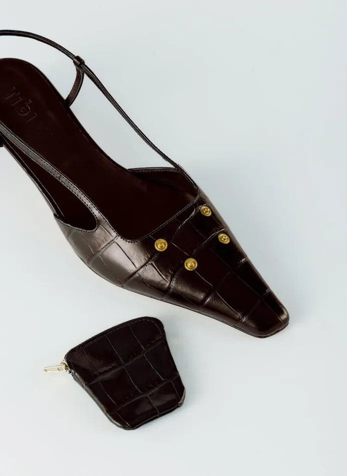 Women Heels Tibi Croc Print Victor Slingback Brown