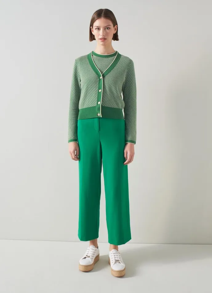 Women Honey Green And Cream CottonMerino Waffle Knit Cardigan Fern Green Cream LKBennett Knitwear Women Honey Green And Cream CottonMerino Waffle Knit Cardigan Fern Green Cream LKBennett Knitwear
