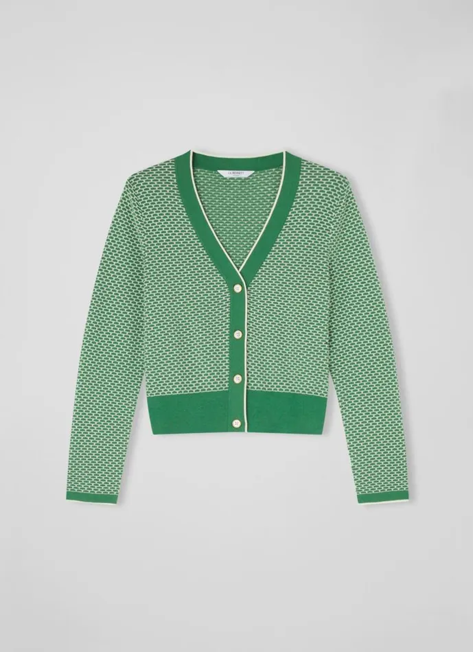 Women Honey Green And Cream CottonMerino Waffle Knit Cardigan Fern Green Cream LKBennett Knitwear Women Honey Green And Cream CottonMerino Waffle Knit Cardigan Fern Green Cream LKBennett Knitwear