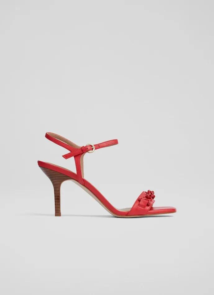 Women Ivonne Red Leather Heel Sandals Poppy LKBennett Court Shoes