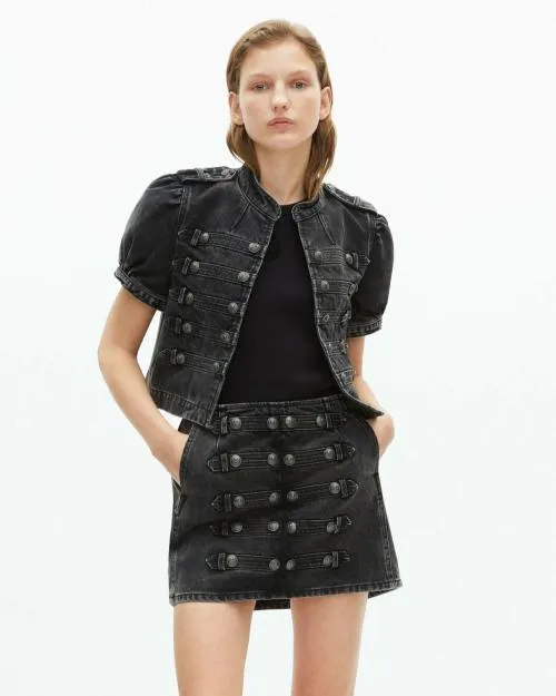 Women Jackets and Blazers The Kooples Grey Denim Officer Style Jacket Black Washed