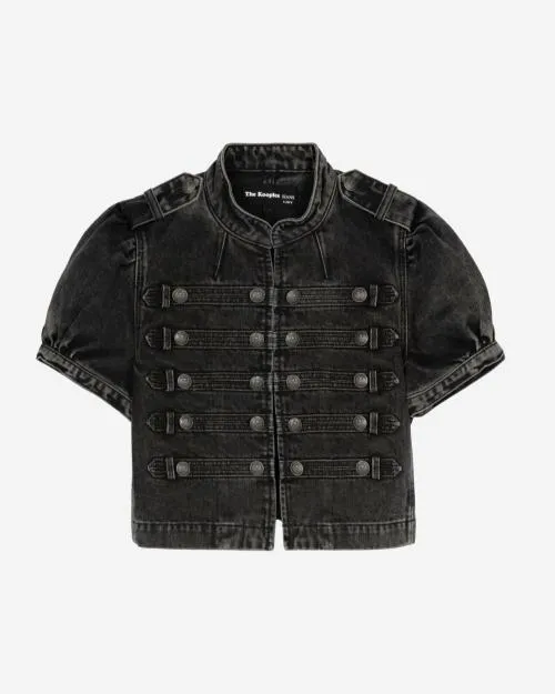 Women Jackets and Blazers The Kooples Grey Denim Officer Style Jacket Black Washed