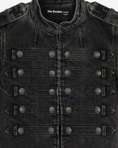 Women Jackets and Blazers The Kooples Grey Denim Officer Style Jacket Black Washed