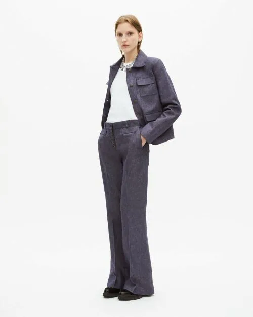 Women Jackets and Blazers The Kooples Short Blue Cotton And Linen Jacket Blue Women Jackets and Blazers The Kooples Short Blue Cotton And Linen Jacket Blue
