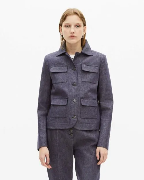 Women Jackets and Blazers The Kooples Short Blue Cotton And Linen Jacket Blue