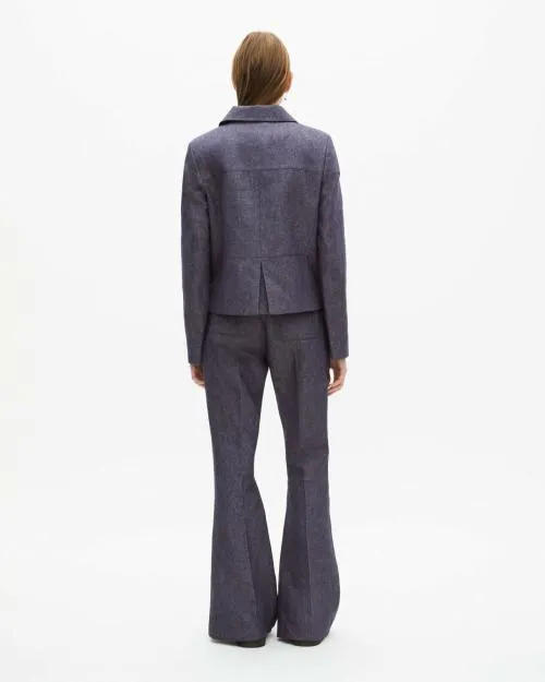 Women Jackets and Blazers The Kooples Short Blue Cotton And Linen Jacket Blue