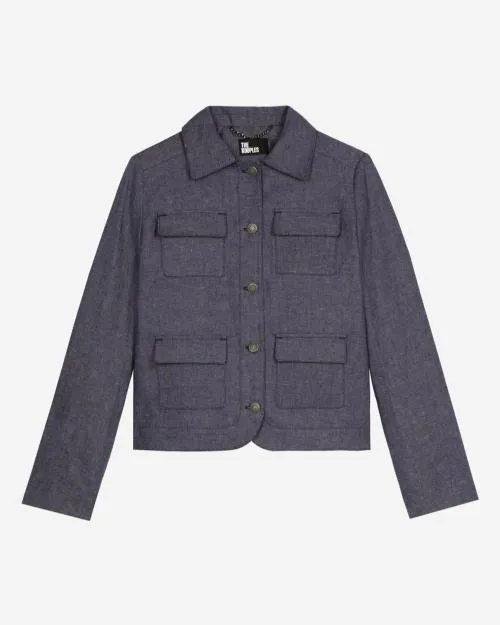 Women Jackets and Blazers The Kooples Short Blue Cotton And Linen Jacket Blue