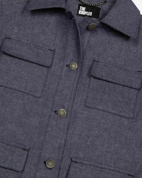 Women Jackets and Blazers The Kooples Short Blue Cotton And Linen Jacket Blue