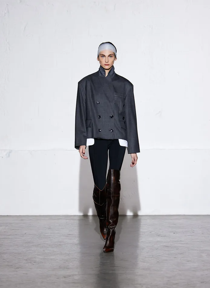 Women Jackets and Outerwear Tibi Ellis Suiting Chopped Blazer Grey Multi