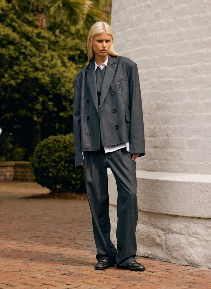 Women Jackets and Outerwear Tibi Ellis Suiting Chopped Blazer Grey Multi
