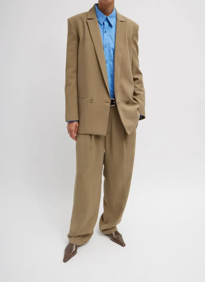 Women Jackets and Outerwear Tibi Fluid Suiting Double Breasted Blazer Walnut