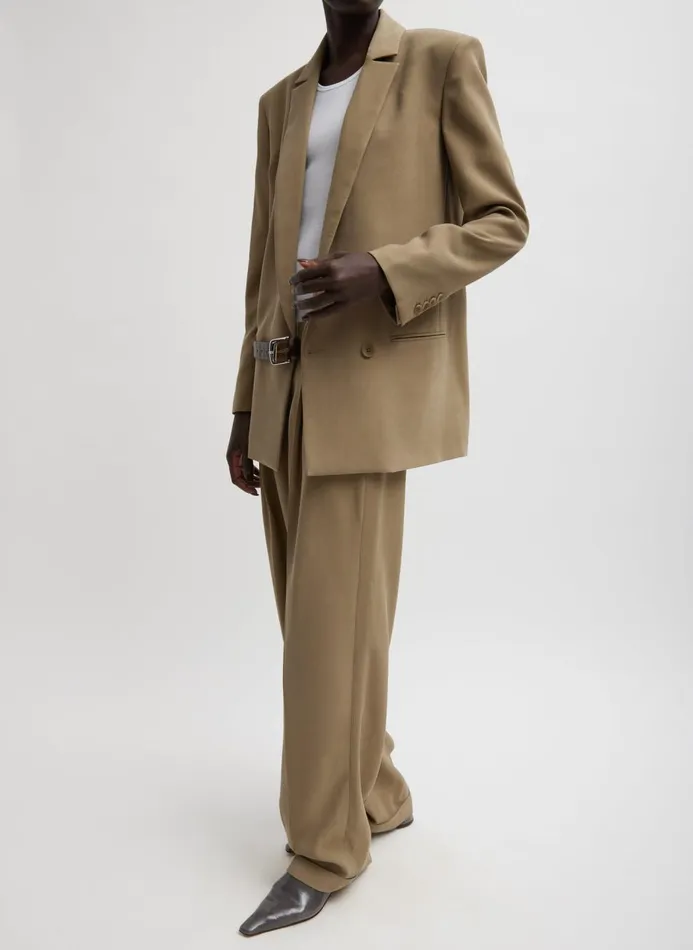 Women Jackets and Outerwear Tibi Fluid Suiting Double Breasted Blazer Walnut