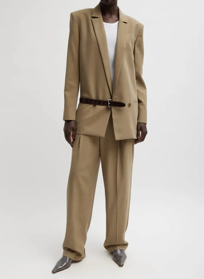 Women Jackets and Outerwear Tibi Fluid Suiting Double Breasted Blazer Walnut
