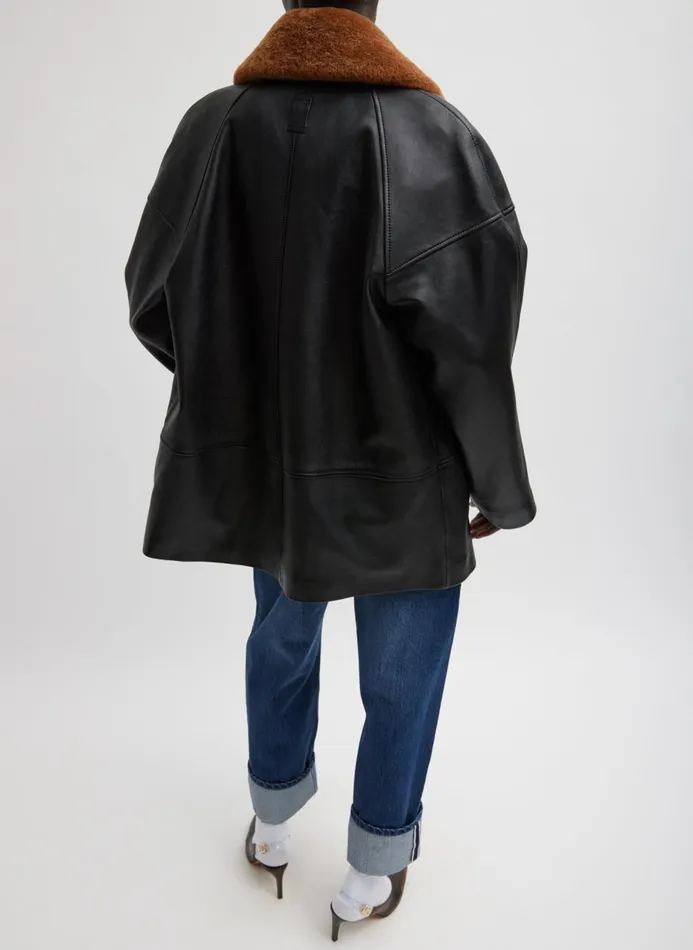 Women Jackets and Outerwear Tibi Leather Carcoat Black