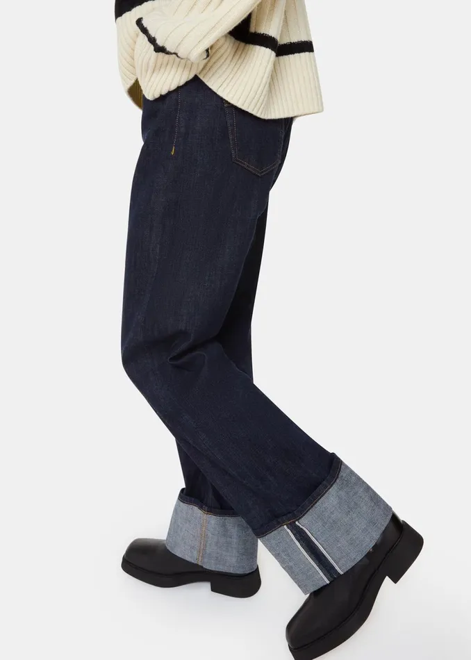 Women Jeans Whistles Dark Denim Turn Up Selvedge Jean