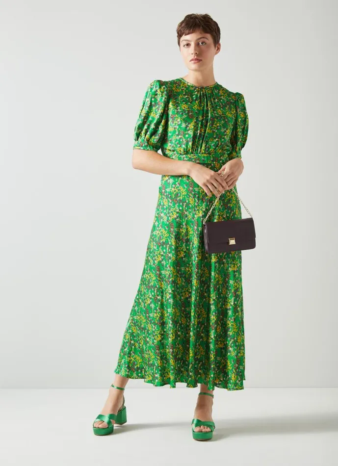 Women Jem Green And Yellow Floral Print Midi Dress Multi LKBennett Dresses