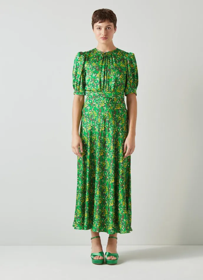 Women Jem Green And Yellow Floral Print Midi Dress Multi LKBennett Dresses Women Jem Green And Yellow Floral Print Midi Dress Multi LKBennett Dresses