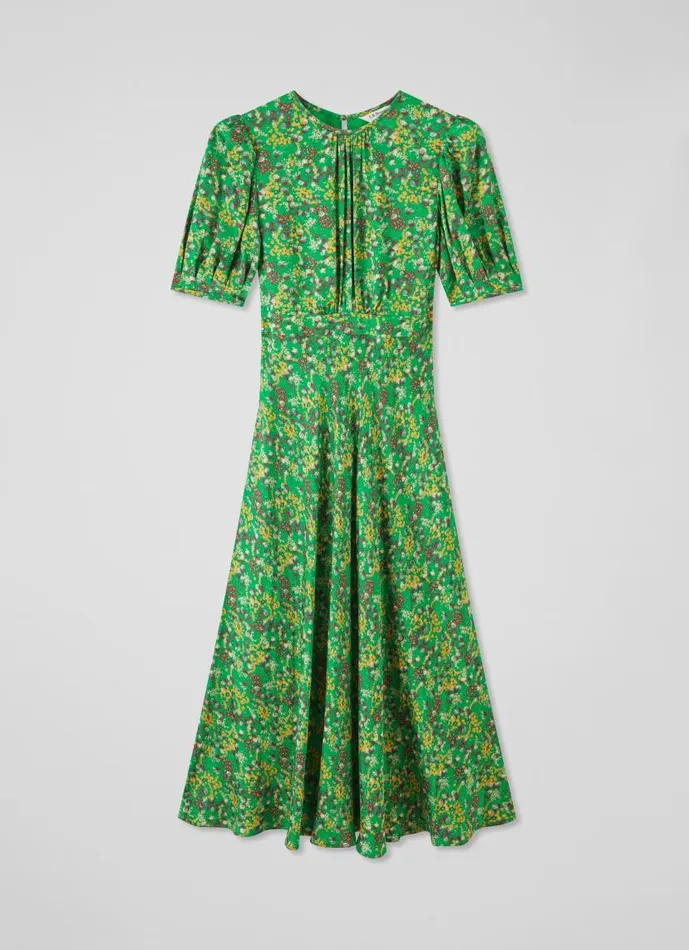 Women Jem Green And Yellow Floral Print Midi Dress Multi LKBennett Dresses Women Jem Green And Yellow Floral Print Midi Dress Multi LKBennett Dresses