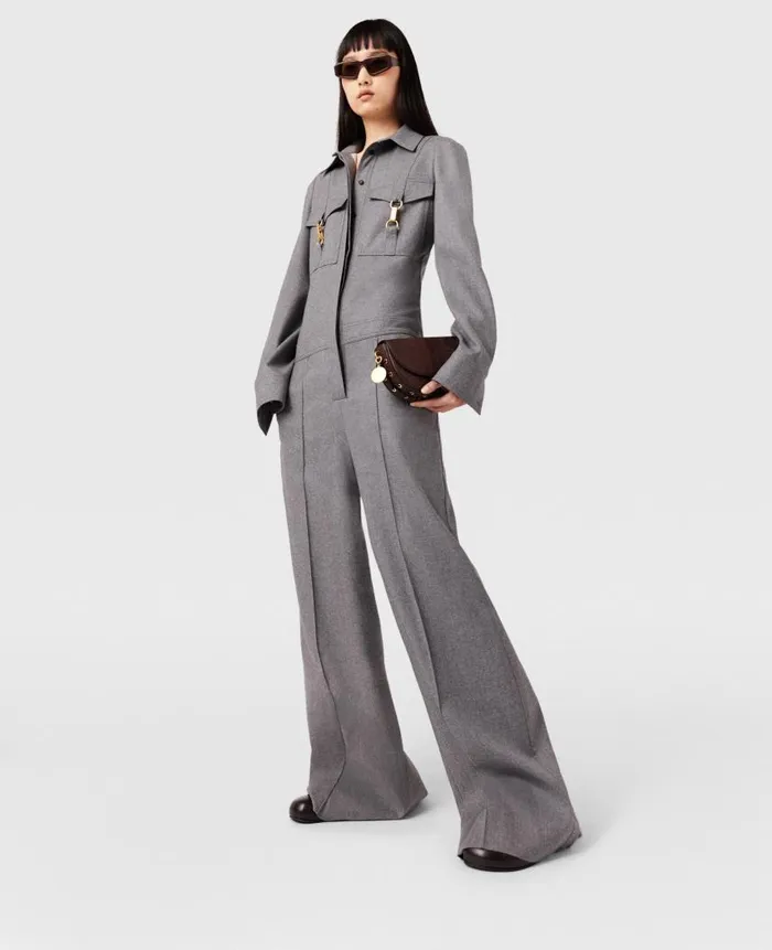 Women Jumpsuits Stella McCartney ClaspEmbellished Wool Jumpsuit Light Gray Melange