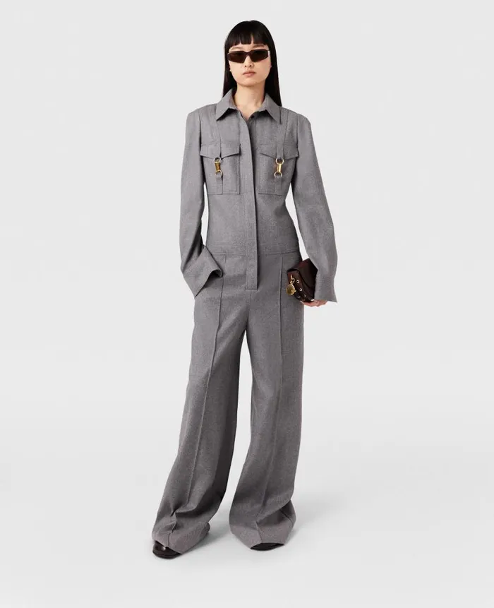 Women Jumpsuits Stella McCartney ClaspEmbellished Wool Jumpsuit Light Gray Melange