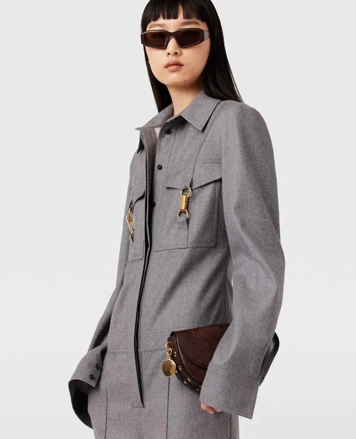 Women Jumpsuits Stella McCartney ClaspEmbellished Wool Jumpsuit Light Gray Melange