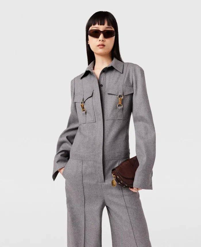 Women Jumpsuits Stella McCartney ClaspEmbellished Wool Jumpsuit Light Gray Melange