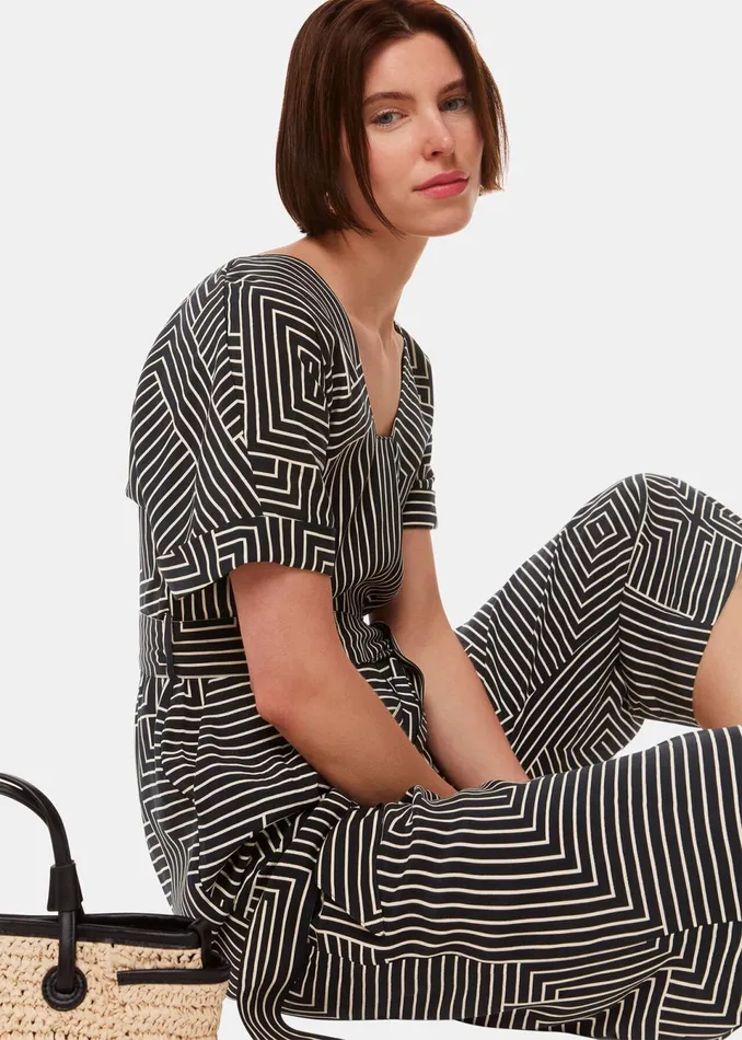 Women Jumpsuits Whistles Black Angled Stripe Jumpsuit