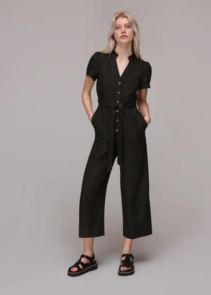 Women Jumpsuits Whistles Black Emmie Linen Jumpsuit
