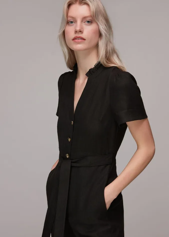 Women Jumpsuits Whistles Black Emmie Linen Jumpsuit