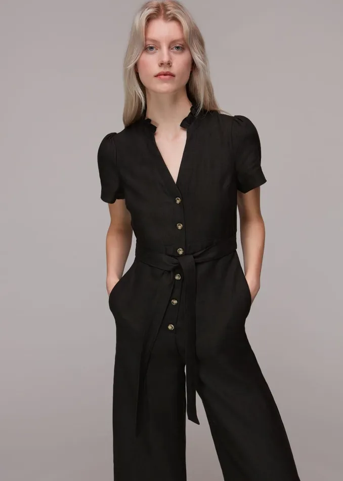 Women Jumpsuits Whistles Black Emmie Linen Jumpsuit