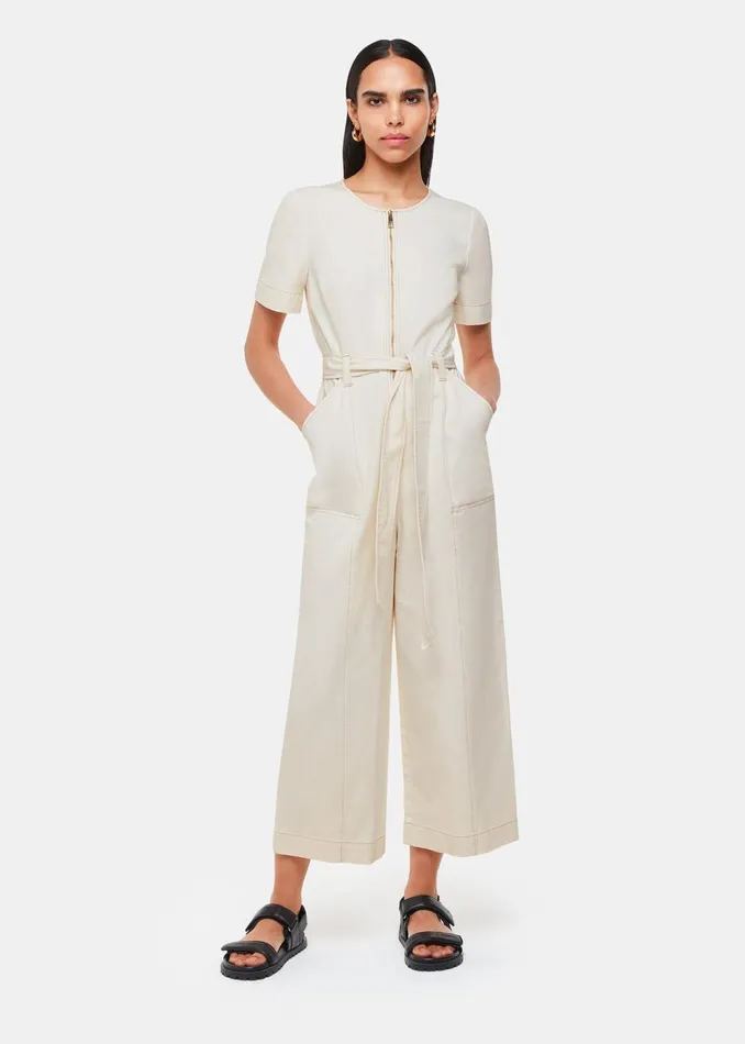 Women Jumpsuits Whistles Ivory Short Sleeve Denim Jumpsuit