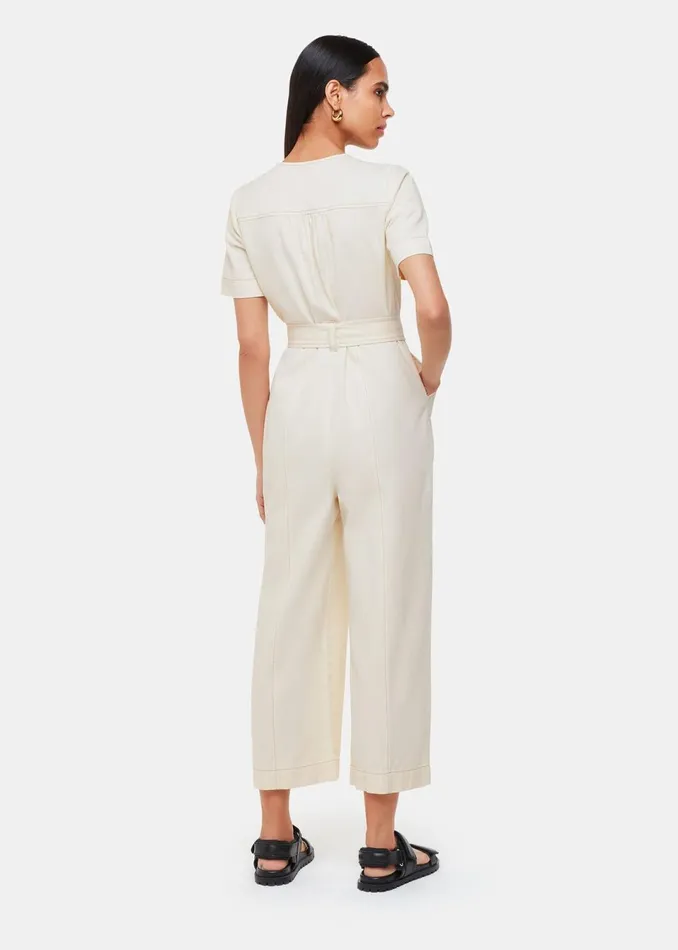 Women Jumpsuits Whistles Ivory Short Sleeve Denim Jumpsuit
