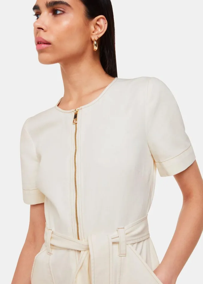 Women Jumpsuits Whistles Ivory Short Sleeve Denim Jumpsuit