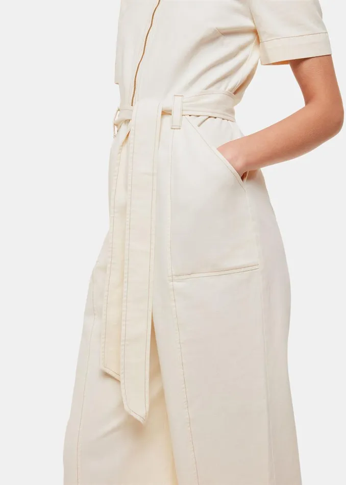 Women Jumpsuits Whistles Ivory Short Sleeve Denim Jumpsuit