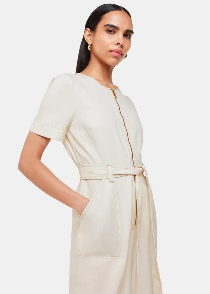 Women Jumpsuits Whistles Ivory Short Sleeve Denim Jumpsuit